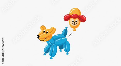 Playful blue balloon dog with a yellow balloon head, a whimsical creation for parties and celebrations