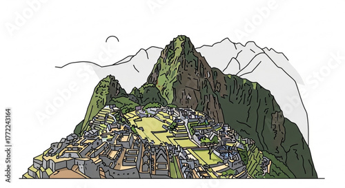 A captivating illustration of machu picchu, an ancient inca citadel in the andes mountains of peru