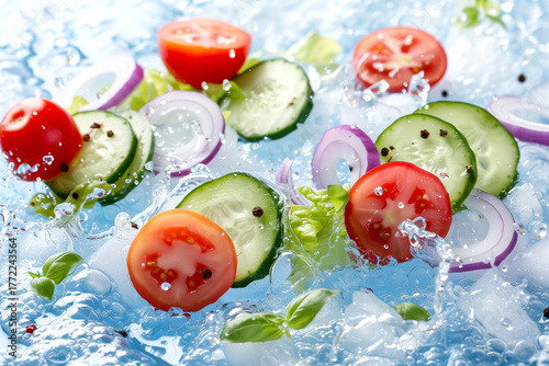 Wallpaper Mural A bowl of water with a variety of vegetables including tomatoes, cucumbers Torontodigital.ca