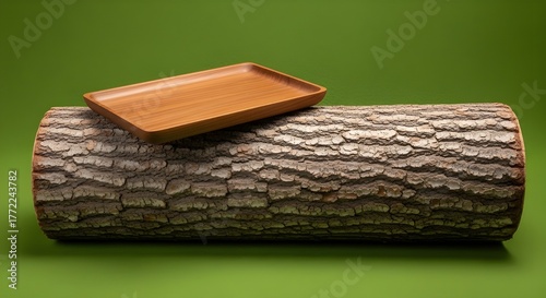 Potongan kayu besar diatasnya ada baki coklat 