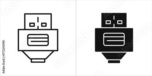 Usb type c port icon in black and white style