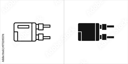 Black line electrical outlet icon for power