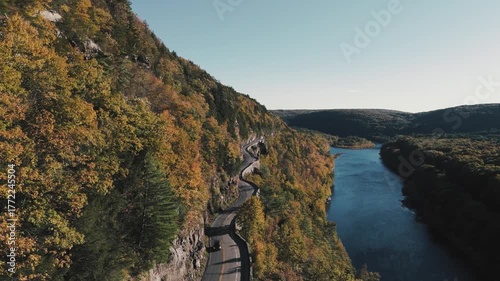 Sunset Drive Along the Cliffside River Road Through New England’s Golden Mountains