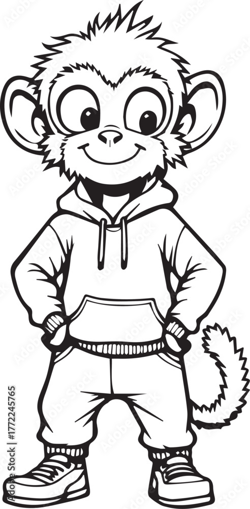 Fototapeta premium Adorable baby monkey cartoon coloring page outline