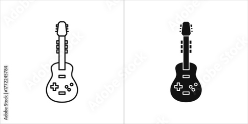 Guitar controller icon in outline and glyph style