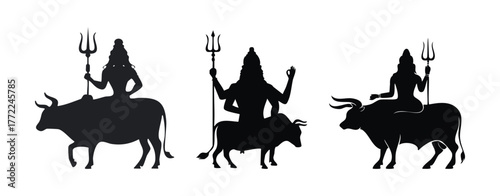 Lord shiva bholenath with nandi or trishul black silhouette elenents: festival, mahashivratri, god, clip art, religion, spiritual, meditation, yoga, deity, india, divine, vector, illustration,