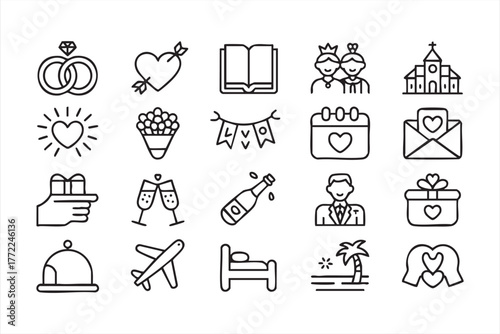 Marriage and anniversary icons for digital and print templates