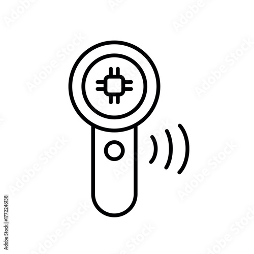A vector icon of a handheld scanner, used for identifying pet microchips, created in line style with editable stroke