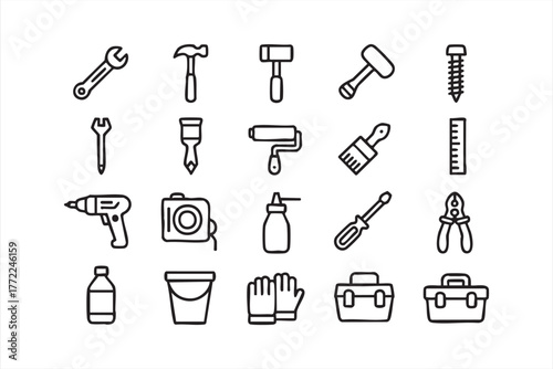 Outline hardware and workshop icon pack for mechanical design