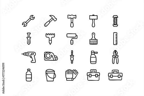 Minimalist construction line icons for technical design templates