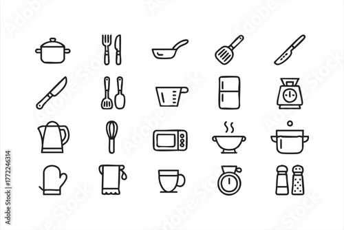 Minimal cooking and kitchen equipment symbols for home chefs