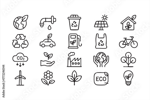 Minimalist environmental and recycling icons for creative templates