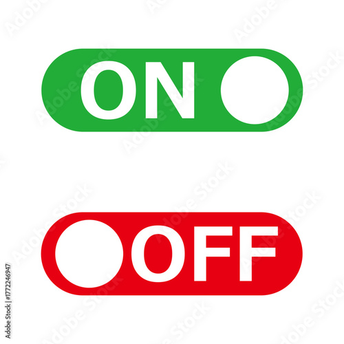 On and Off switch icon. On and Off Toggle Switch Icon UI Element. Power Switch Symbol on Off Interface Design.  UI Switch Icon Red Off and Green On. 