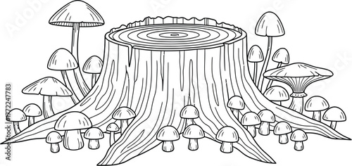 Tree stump mushrooms forest nature wood fungi woodland growth plant drawing art