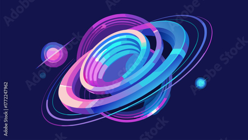 Abstract Planet with Rings on Dark Background with Modern Style Space, Object Concept Design Element Template, Futuristic Background Vector Illustration.