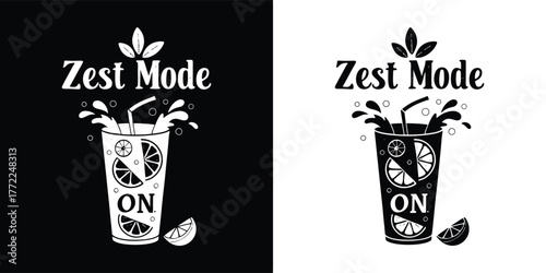 Zest mode on text with lemonade, lemon, and straw graphic