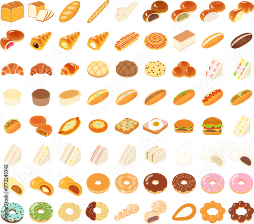 パンとドーナツのアイコンセット