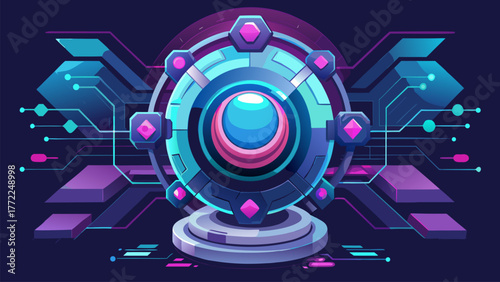 Hi-Tech Portal Futuristic Element Interface Hud Graphic. Abstract Concept Innovative Digital Technology Vector Illustration. Teleport Gate Hologram Platform.