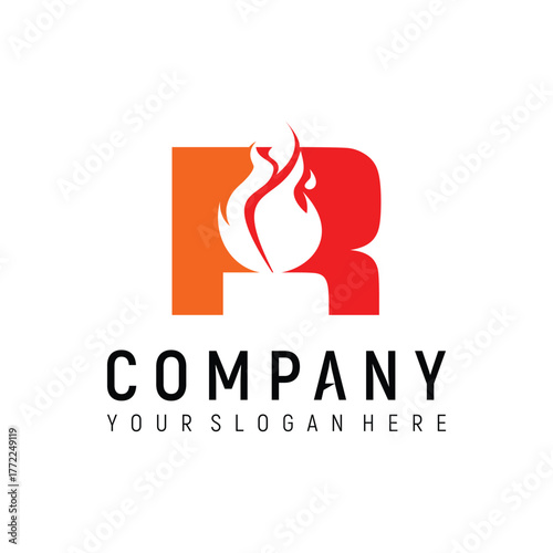 R letter logo concept with fire candle  vector template