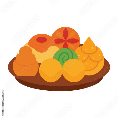 Assorted Maghrebi Pastries and Sweets like Chebakia and Makroud Vector Illustration 