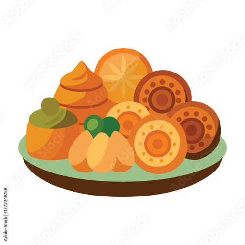 Assorted Maghrebi Pastries and Sweets like Chebakia and Makroud Vector Illustration 