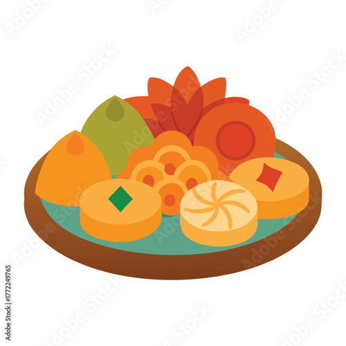 Assorted Maghrebi Pastries and Sweets like Chebakia and Makroud Vector Illustration 