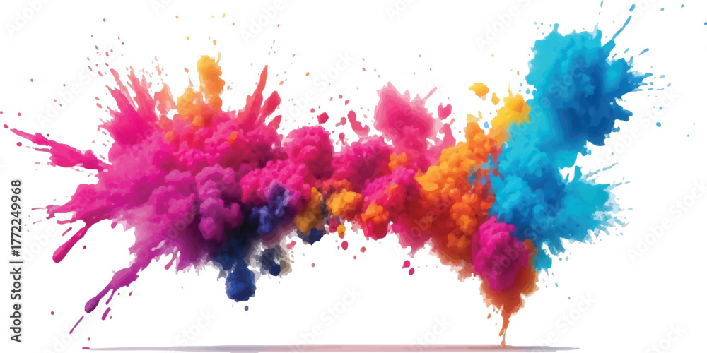 Fototapeta premium Colorful powder explosion vibrant holi paint splash abstract design element for creative projects isolated on white background