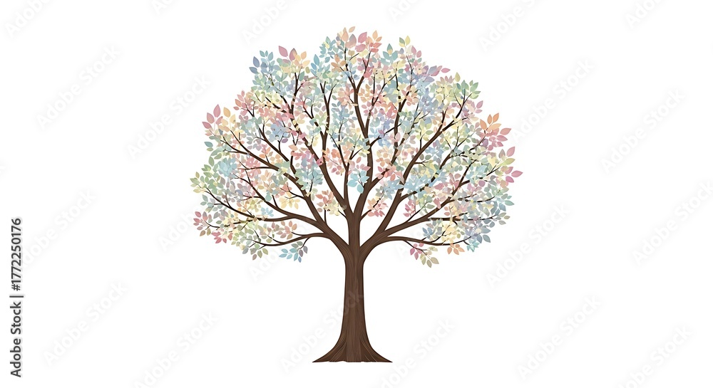 Fototapeta premium Illustration tree colorful nature art design drawing graphic leaves branches trunk vector