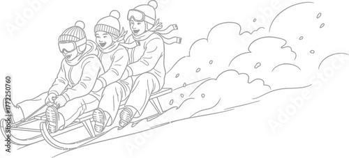 Sledding winter snow fun children downhill activity recreation cold season joy ride