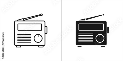 Classic radio receiver with antenna, vector illustration