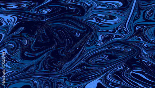 Elegant dark blue marble swirl background with dramatic abstract fluid pattern. Modern flowing texture for creative design and luxury wall art.