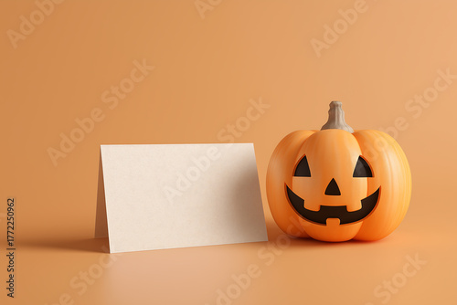 Halloween pumpkin card mockup invitation template orange background