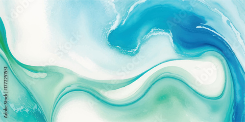 Abstract watercolor background with flowing turquoise and green fluid art painting for modern design perfect for backgrounds and textures