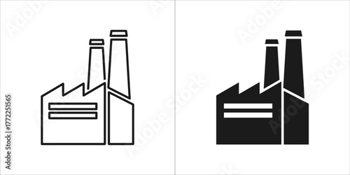 Factory building with chimneys in black and white