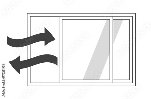 モノクロ　窓を開けて換気をしているイメージイラスト