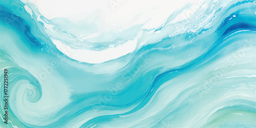 Abstract watercolor painting of ocean waves flowing turquoise and blue for backgrounds and artistic designs