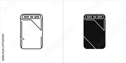 Power bank icon set, portable charging device