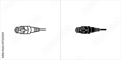 Two line art icons of a connector, one black and one white