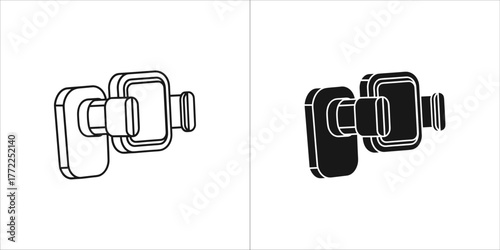 Two icons of a camera lens, one outline and one filled