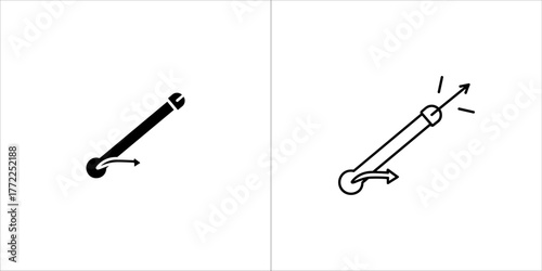 Two line art icons of a pen, one black and one white