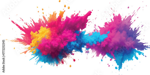 Colorful powder explosion on white background vibrant holi paint splash abstract design element for creative projects
