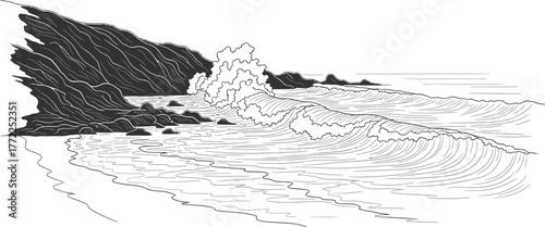 Ocean waves beach coast rocks sea seascape nature water shore coastline surf