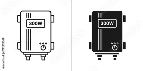Black and white vector illustration of a 300w water heater