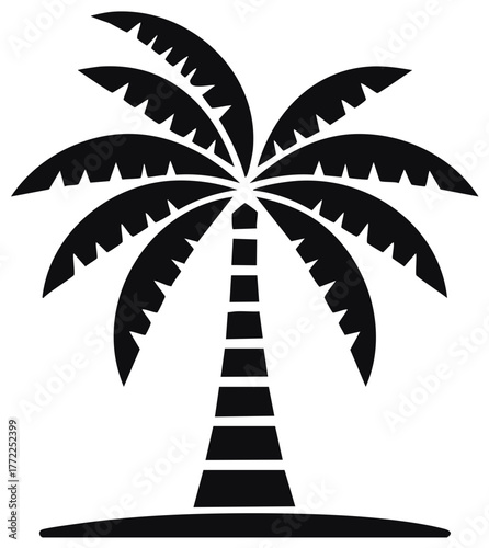 Stylized black palm tree silhouette tropical island vector icon for summer and vacation concepts