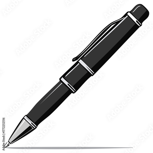Sleek Black Ballpoint Pen Vector Illustration for Writing and Office Supplies
