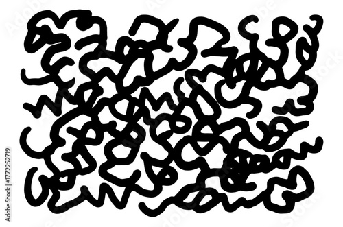 Abstract black scribble texture with thick hand drawn tangled and chaotic lines