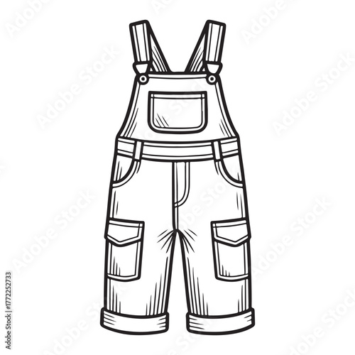 line art of cute overalls vector