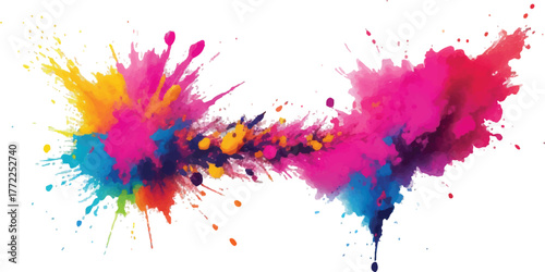 Colorful paint splash explosion vibrant holi powder burst isolated on white background for creative design projects