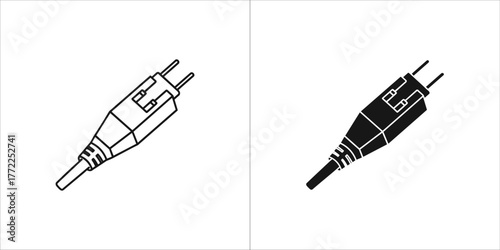Two icons of a plug, one black and white