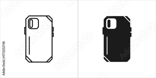 Two icons of a smartphone case, one black and white